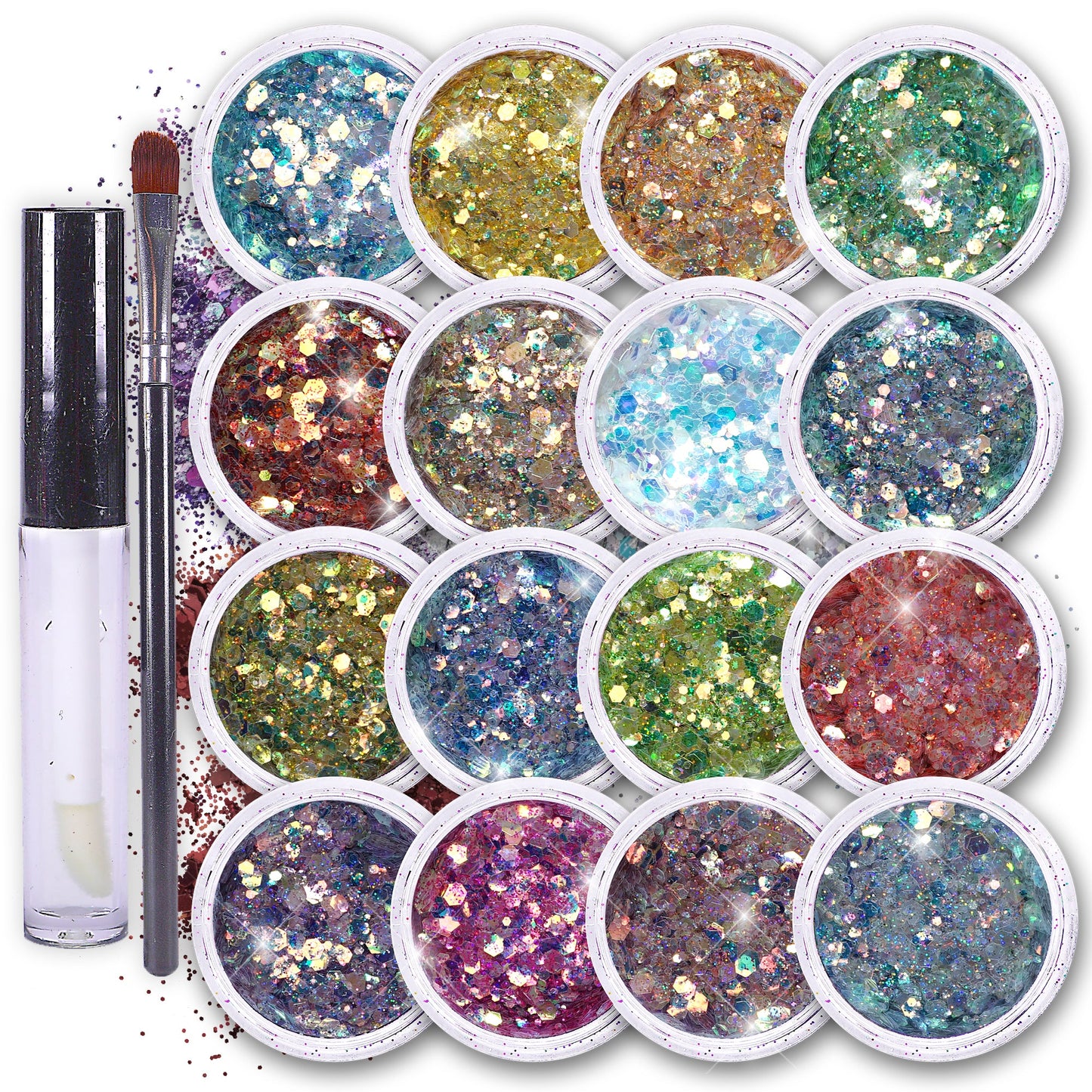 16 pack + 1 glitter glue Chunky Cosmetic Holographic Glitter