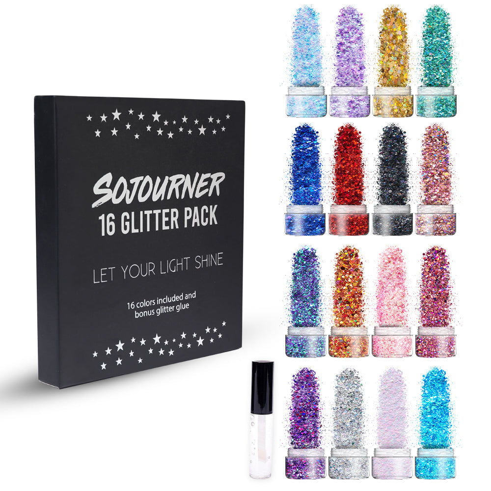 16 pack + 1 glitter glue Chunky Cosmetic Holographic Glitter