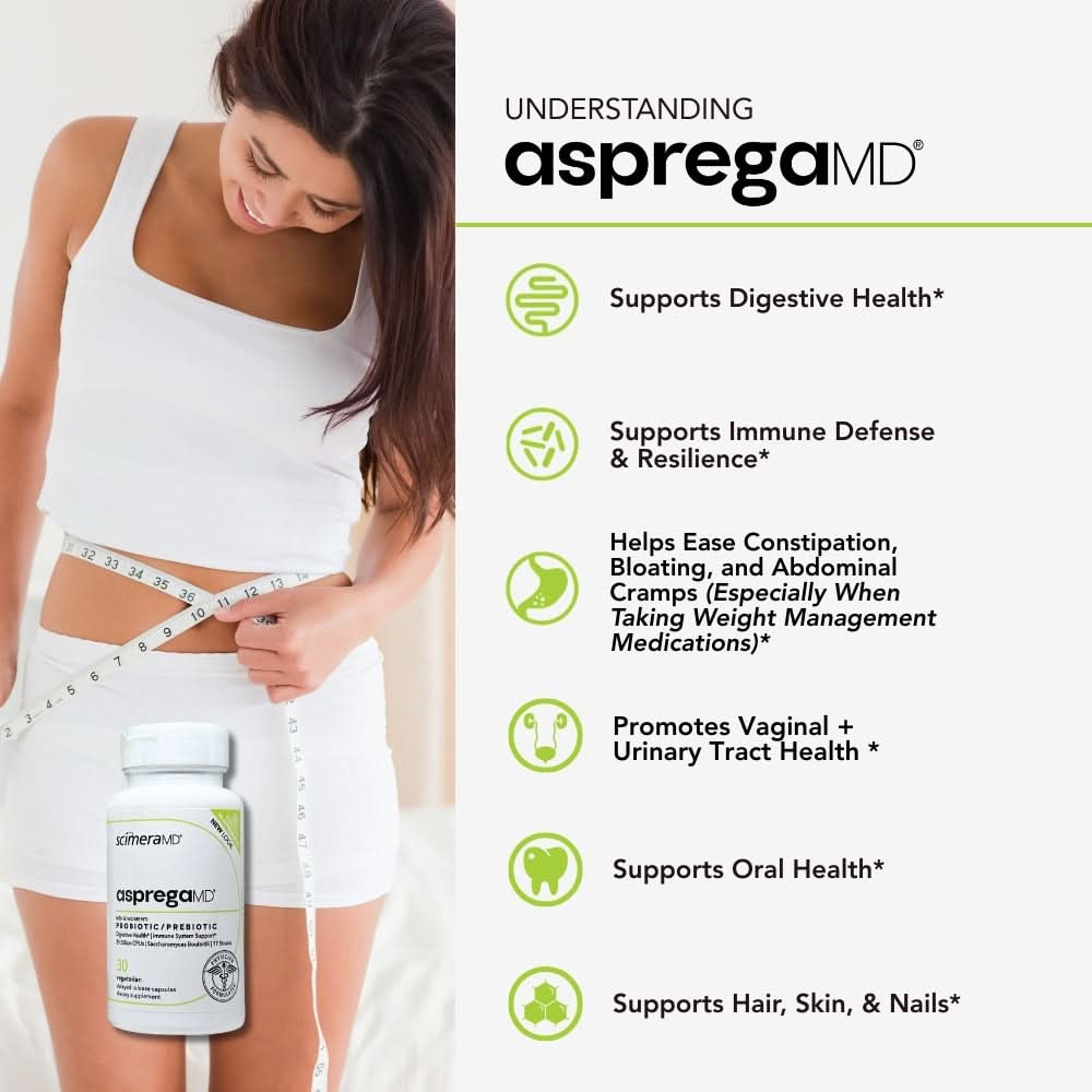 Scimera MD® Asprega Probiotic + Prebiotic Supplement for Digestive Health and Immune System Support, 35 Billion CFUs