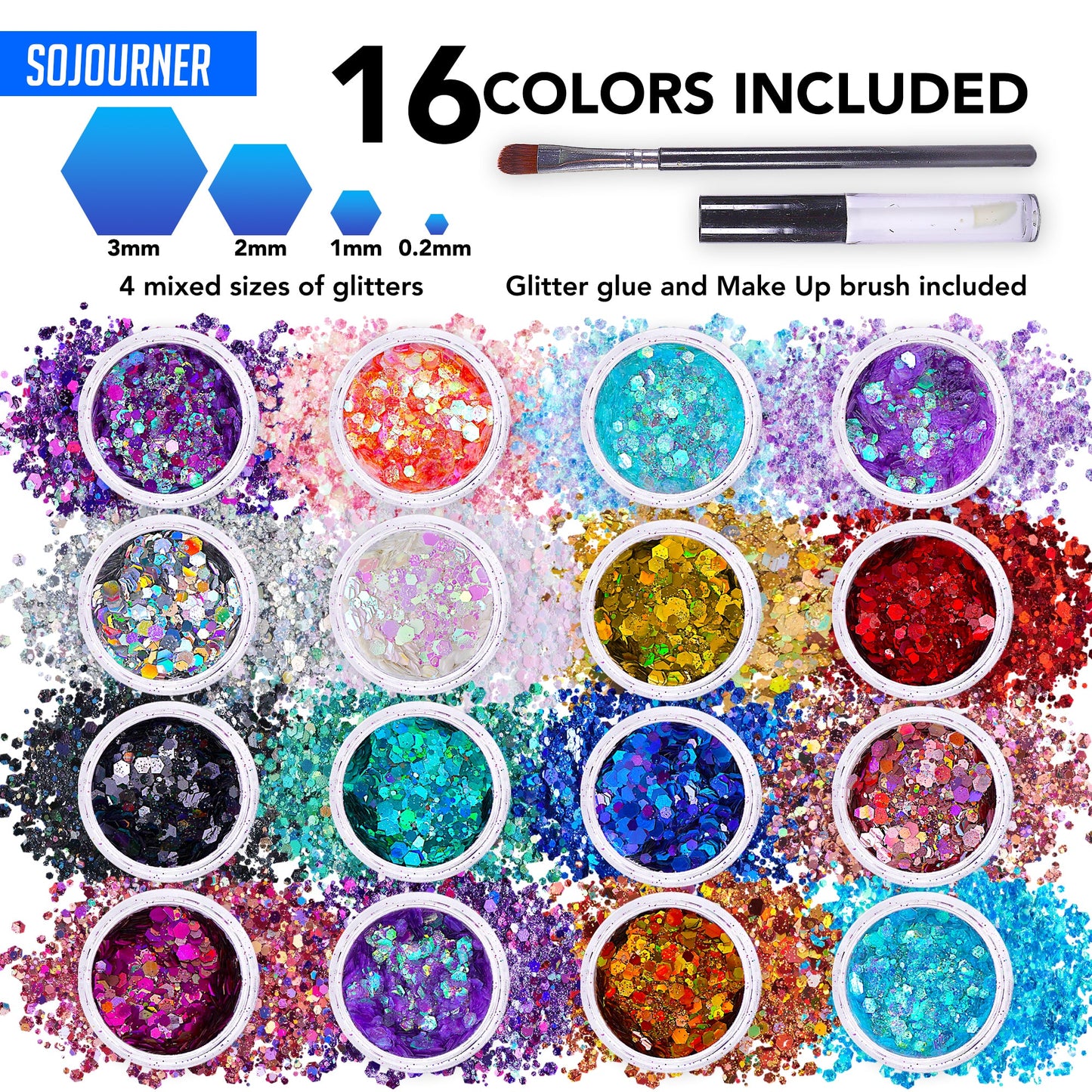 16 pack + 1 glitter glue Chunky Cosmetic Holographic Glitter