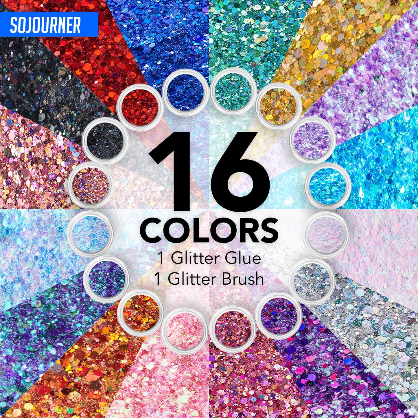 16 pack + 1 glitter glue Chunky Cosmetic Holographic Glitter