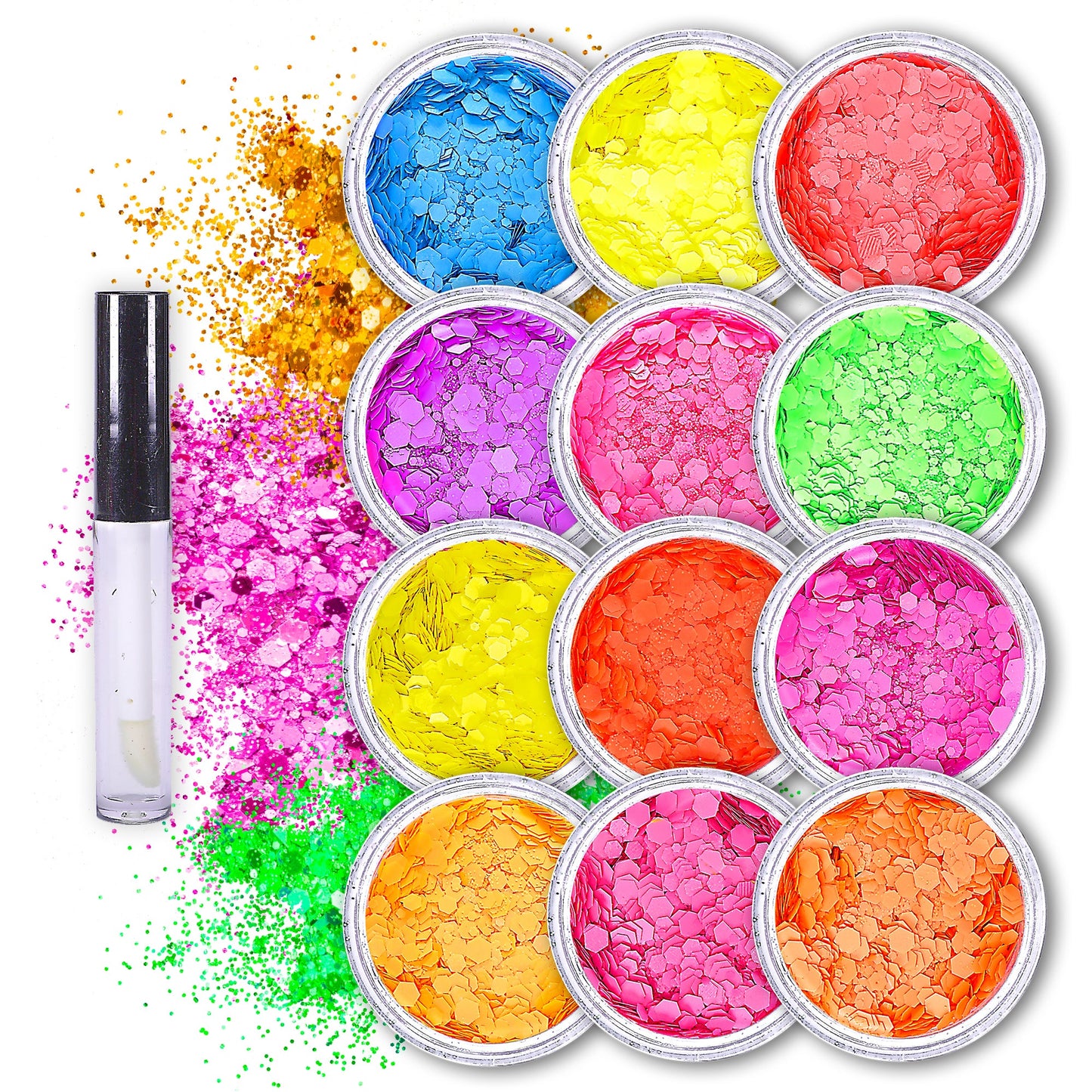 16 pack + 1 glitter glue Chunky Cosmetic Holographic Glitter