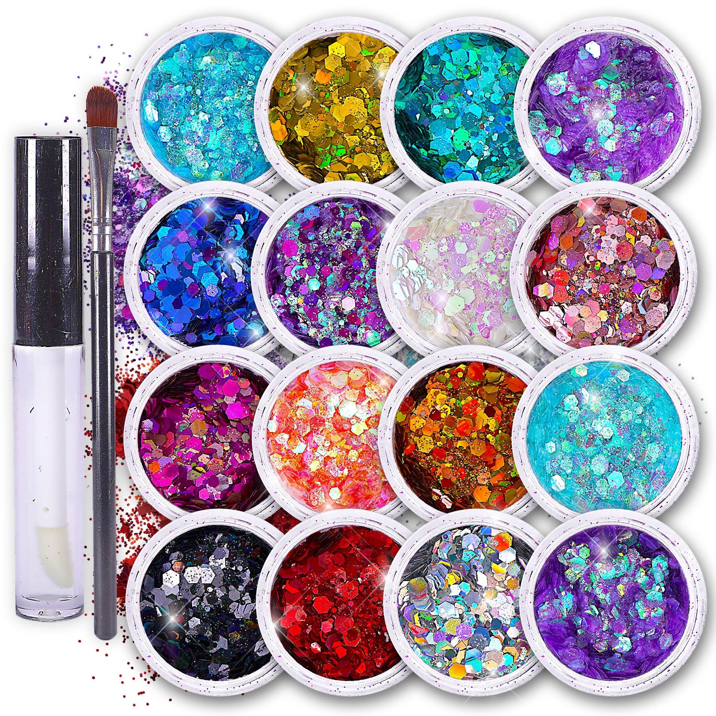 16 pack + 1 glitter glue Chunky Cosmetic Holographic Glitter
