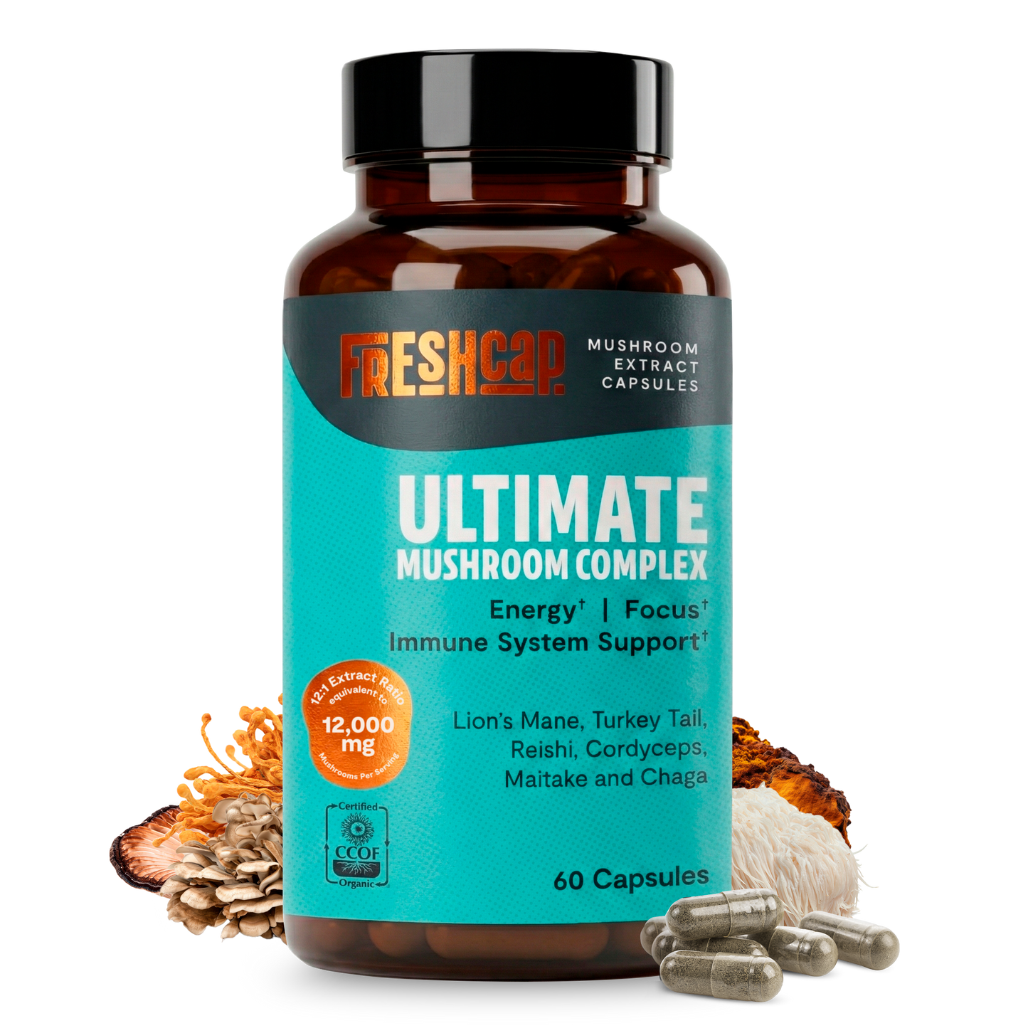 Organic Mushroom Complex Supplement Capsules